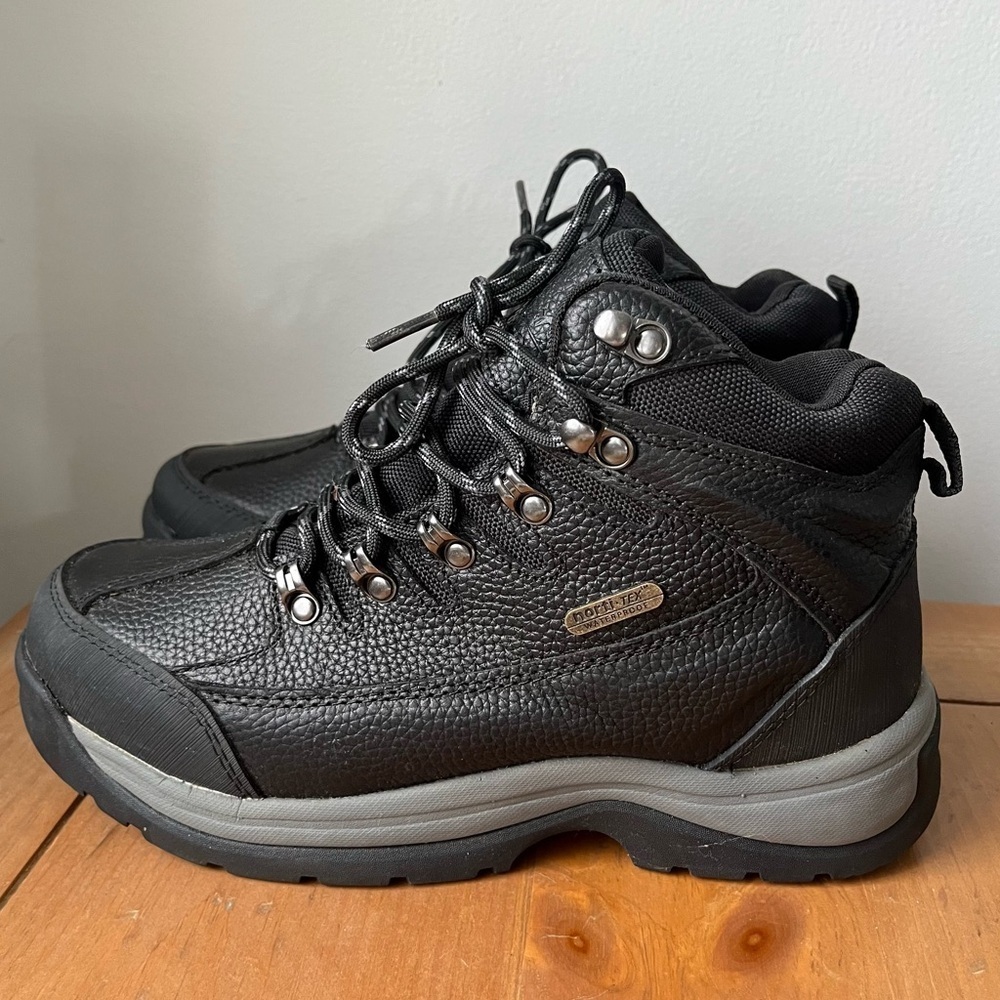 NEW NORTIV 8 Mens Black Leather Waterproof Lace Up Ankle Hiking Boots 7.5
